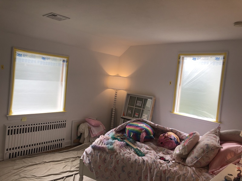 Plastic on windows to keep debris out of house